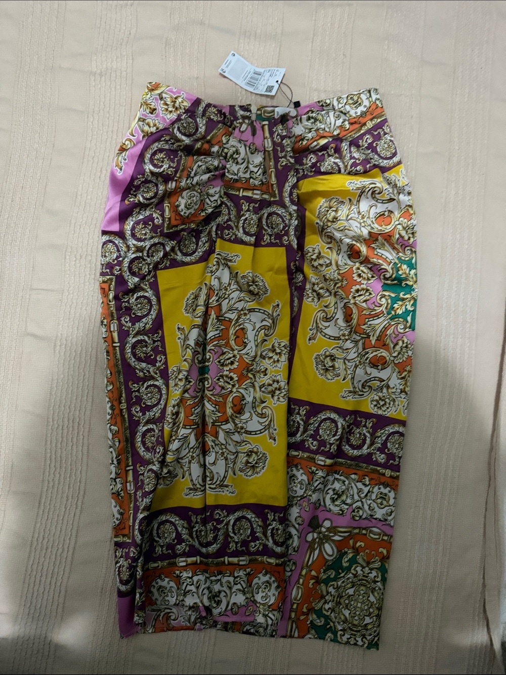 Mango Purple, Yellow & Pink Baroque Print Midi Skirt